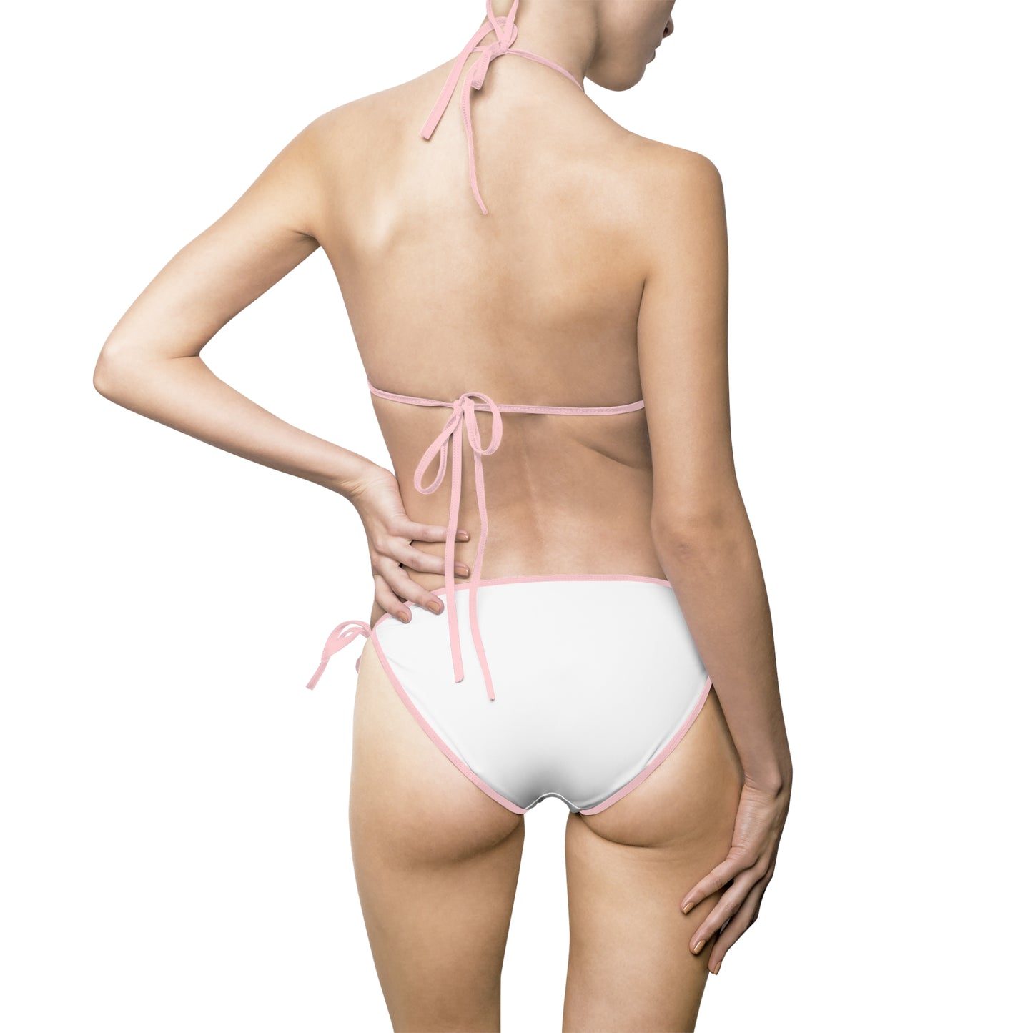 White Triangle Bikini with Violet Starburst Accent — Women's Tie-Side Swimwear