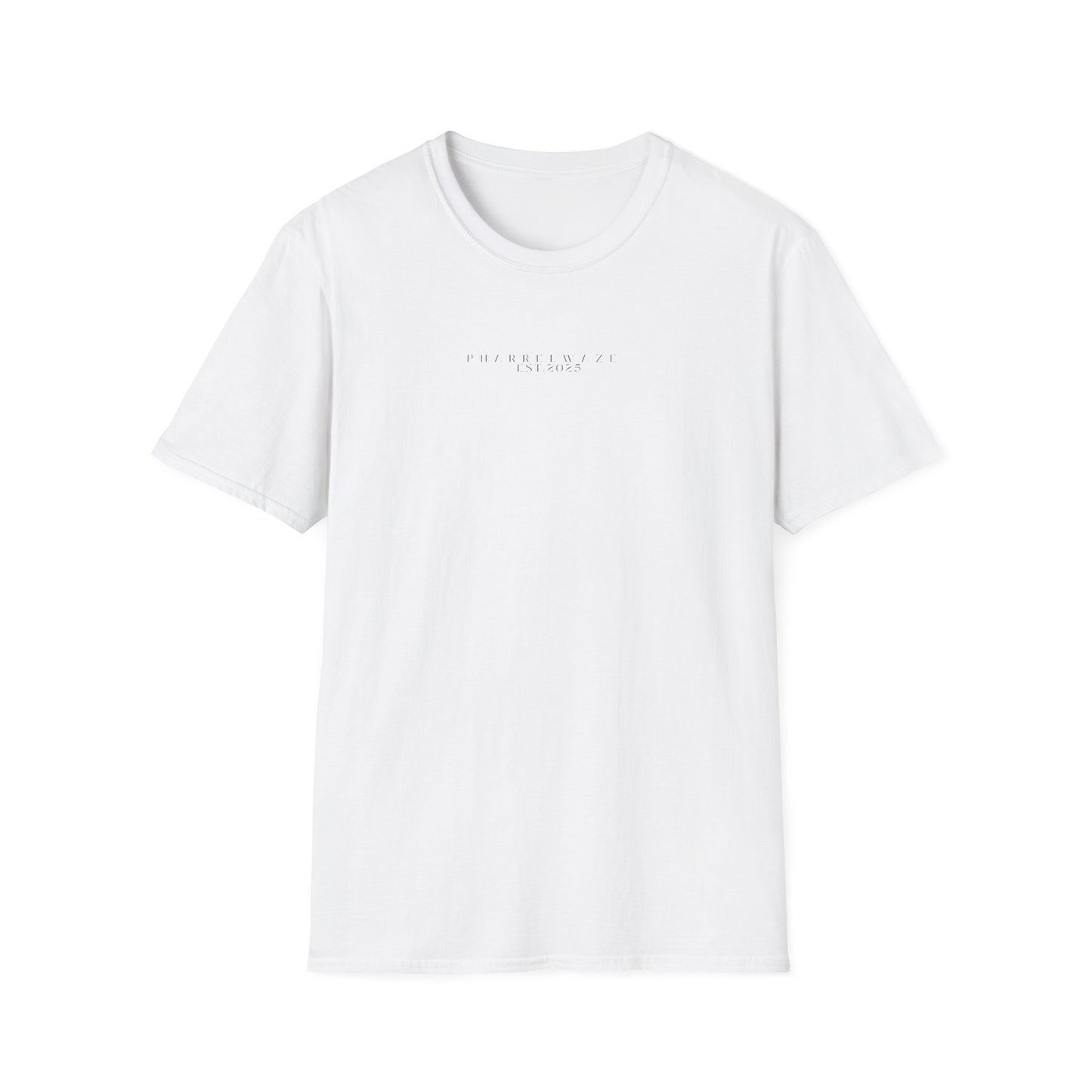 Minimalist White T‑Shirt - Center Text "Pharrelwaze est. 2025"