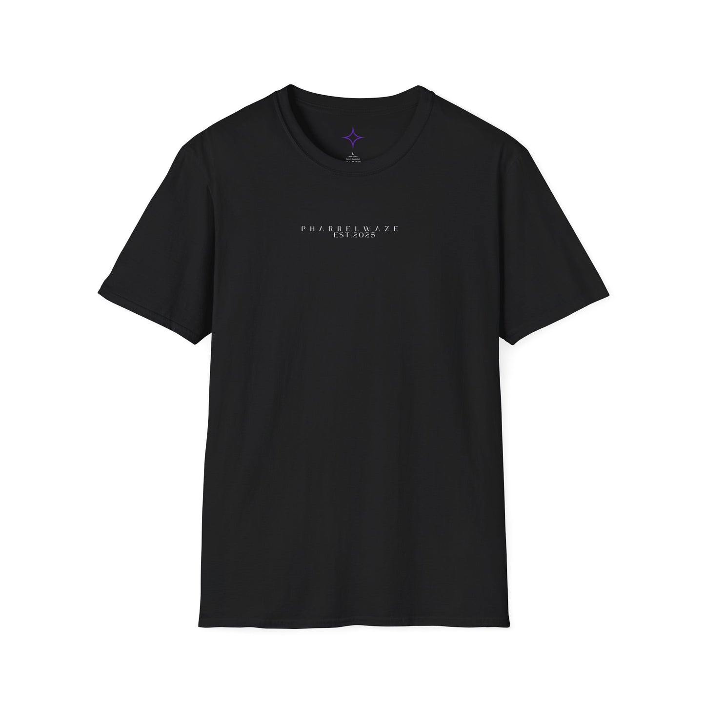 Minimalist White T‑Shirt - Center Text "Pharrelwaze est. 2025"