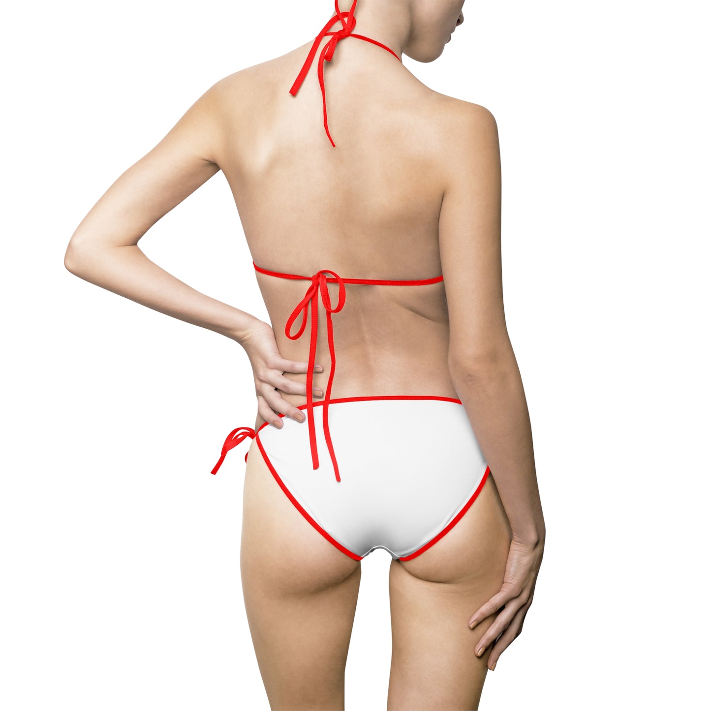 White Triangle Bikini with Violet Starburst Accent — Women's Tie-Side Swimwear