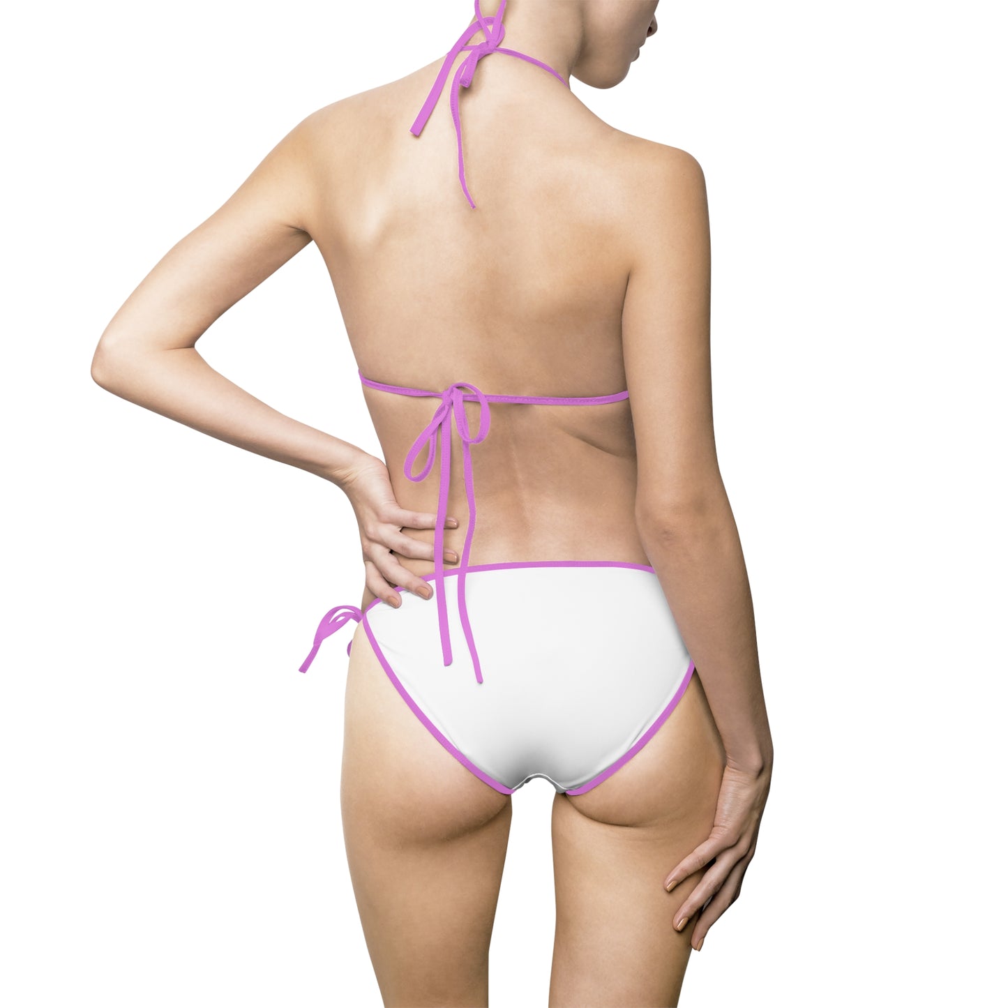 White Triangle Bikini with Violet Starburst Accent — Women's Tie-Side Swimwear